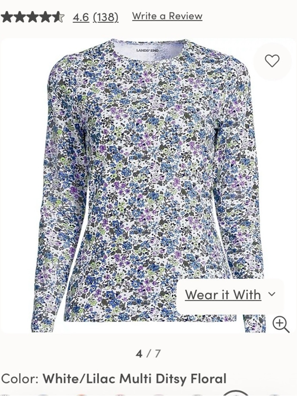 Women’s Lands' End Floral Ditsy Long-Sleeve Garden Rash Guard XL NWT